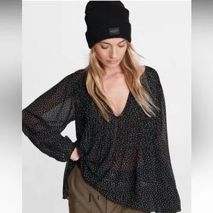 Rag & Bone Sheer Black Polka Dot Long Sleeve Brandy Viscose Blouse, Size S